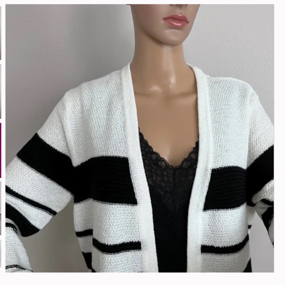 Calvin Klein Striped Open Front Duster Cardigan size L